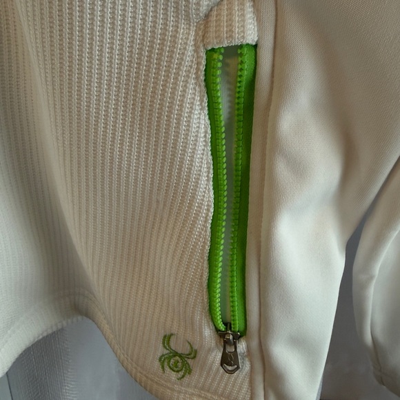 Spyder Essential Sweater Jacket Women's XL White Green Full Zip Rare Color - Picture 5 of 8